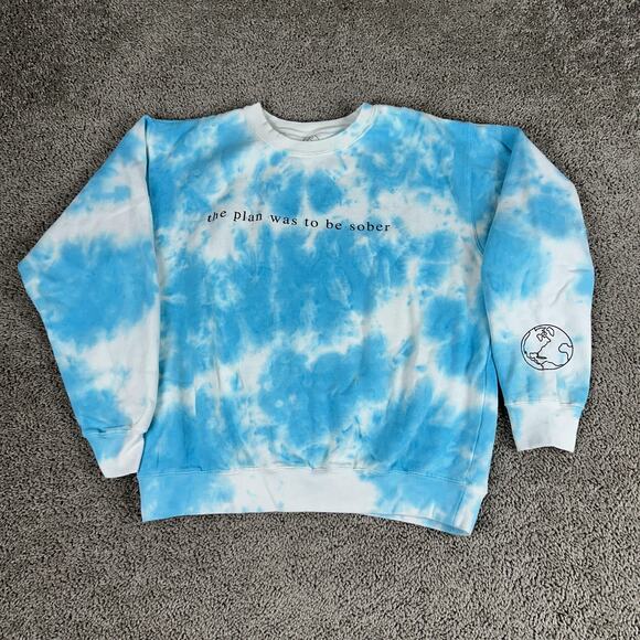 The Plan Was To Be Sober Sweatshirt Mens Large Blue White Tie Dye Pullover Earth - Picture 1 of 9